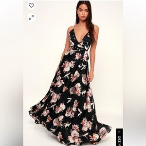 Lulus Save Me a Dance Black floral Print Maxi / Size S / 100% Rayon :‎ Box 31-23